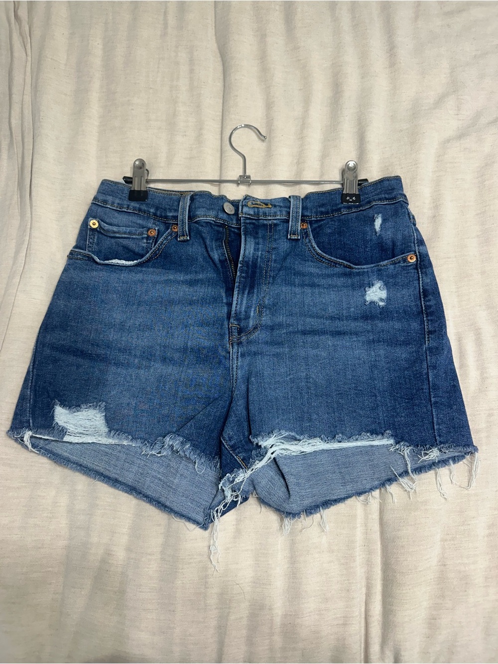 Levi's Dark Blue Distressed Denim Cutoff Shorts